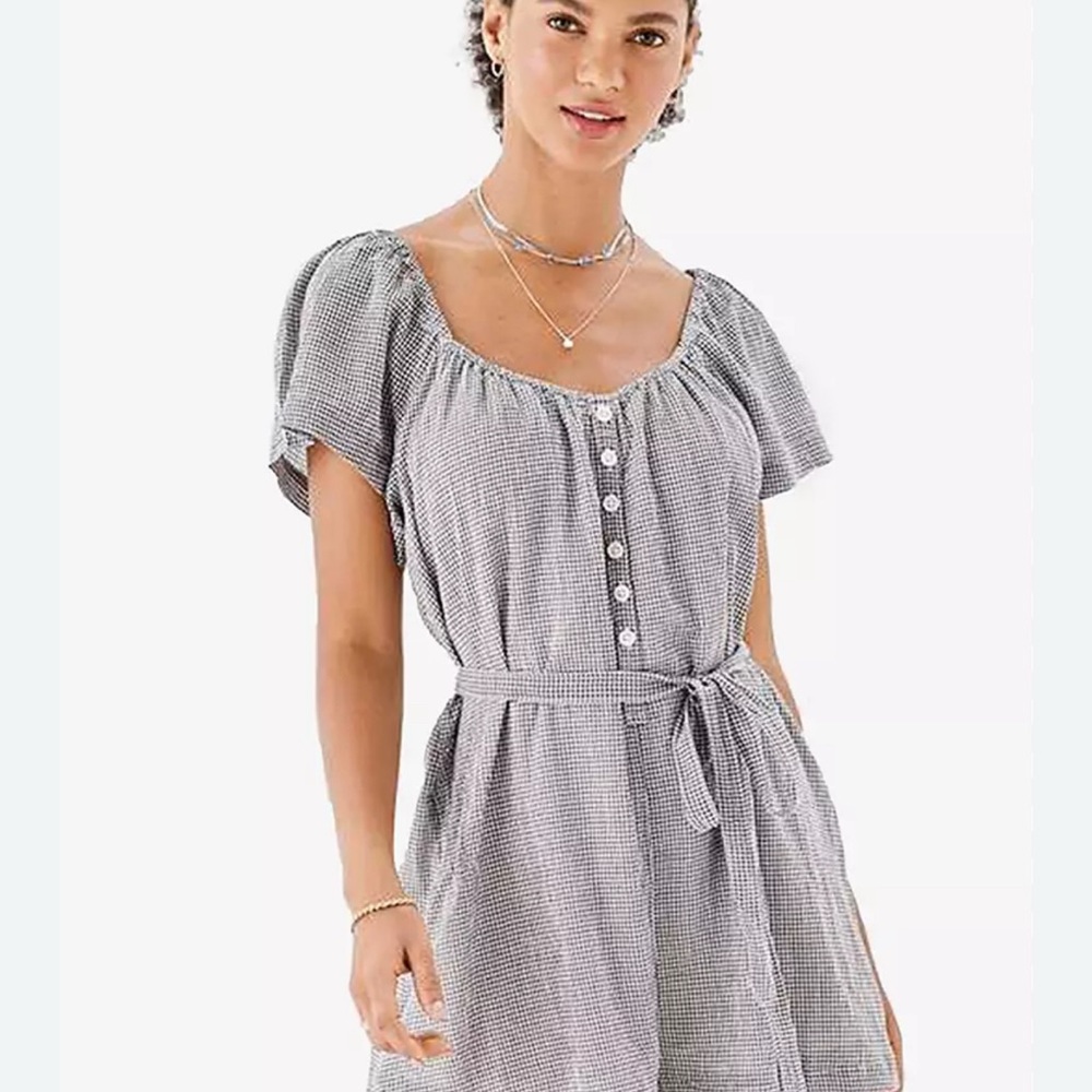 American Eagle Navy Gingham Babydoll Romper ~ Size Large ~ NWT - Picture 1 of 6